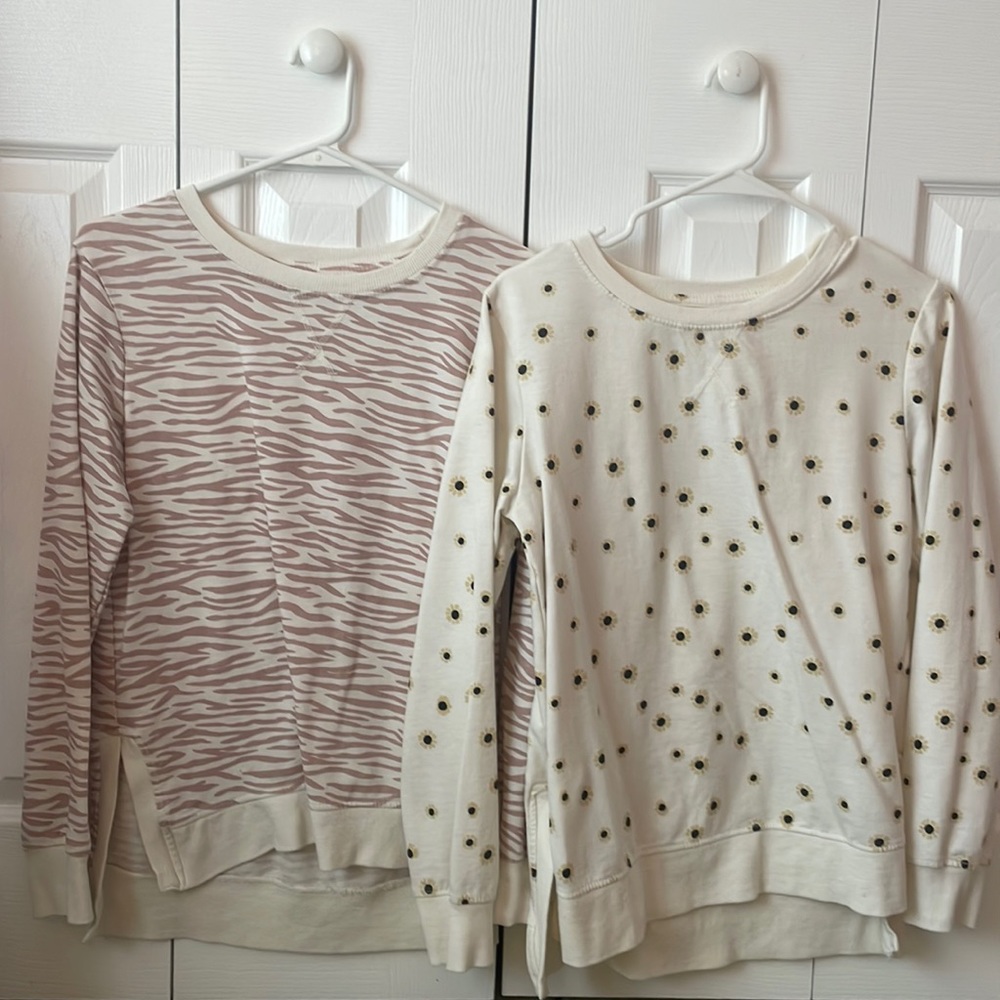 two patterned wallflower crewnecks
